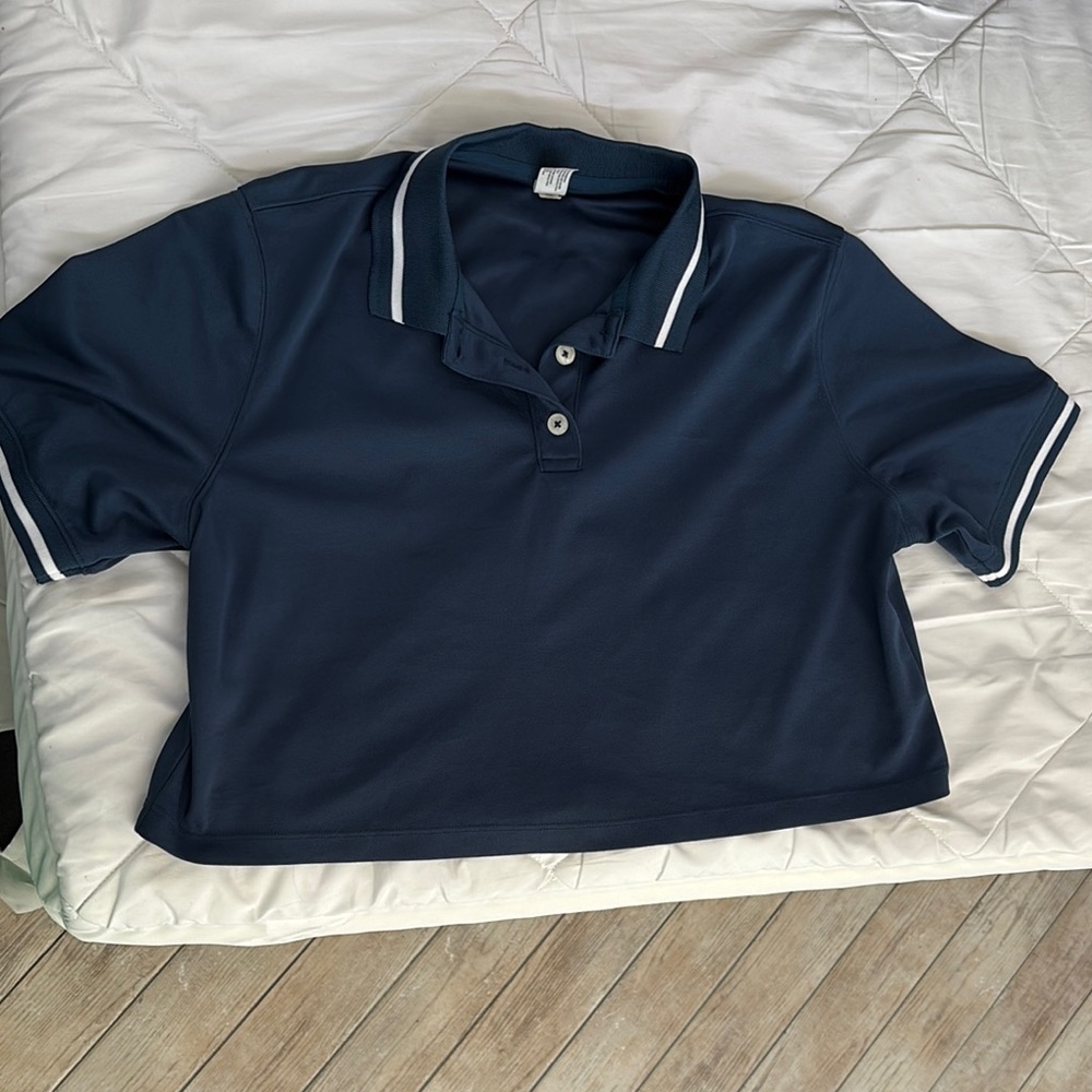 Navy Blue Polo Shirt with White Trim